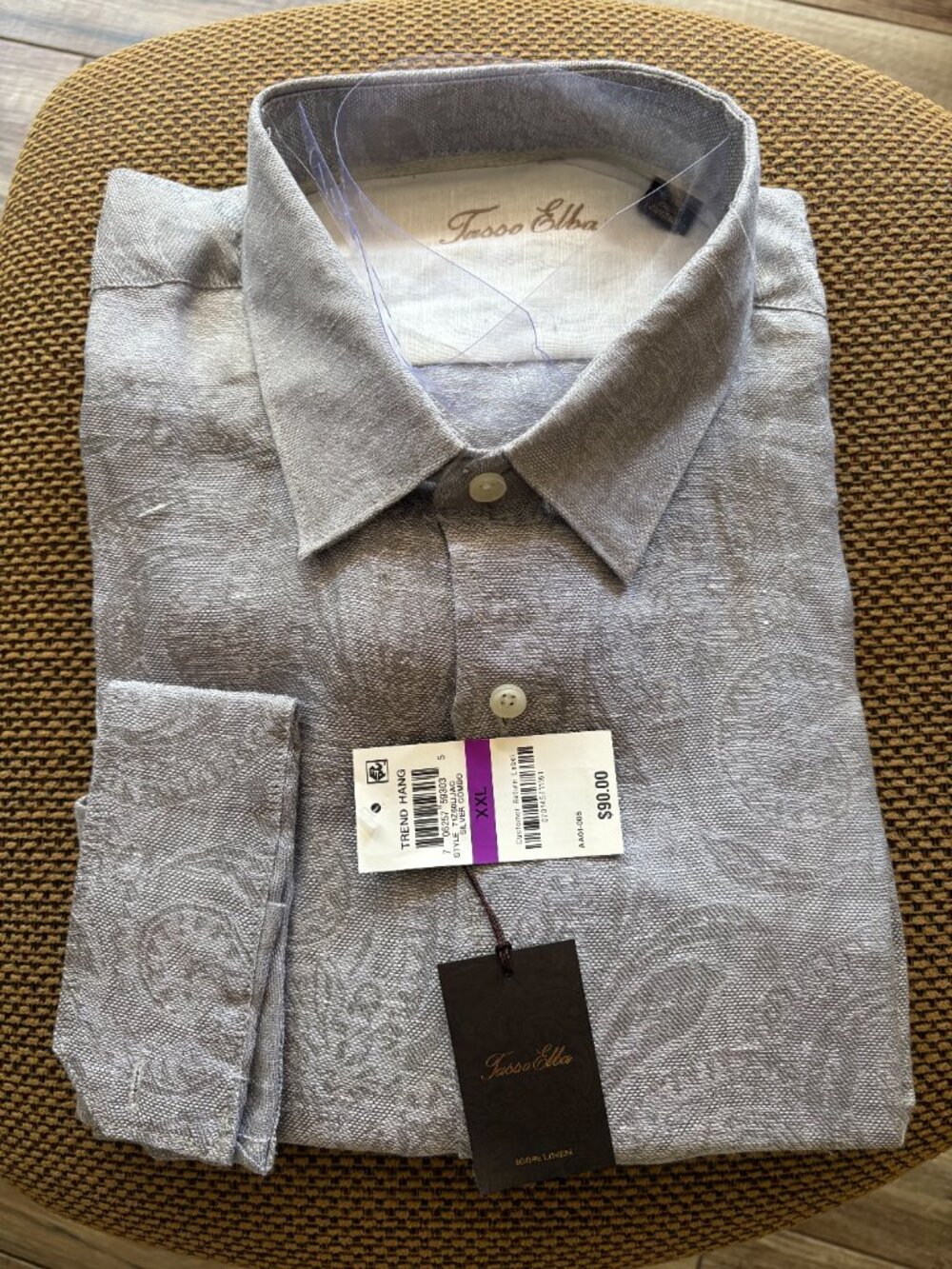 Tasso Elba Linen Button up Light Gray Men Long Sleeve shirt
